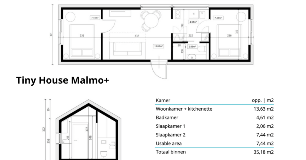 Malmo+ Tiny House Floor Plan with Dimensions