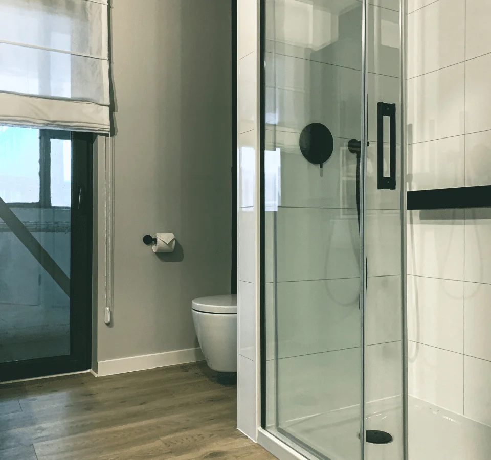 Tiny house stuga bathroom, shower cabin, toilet