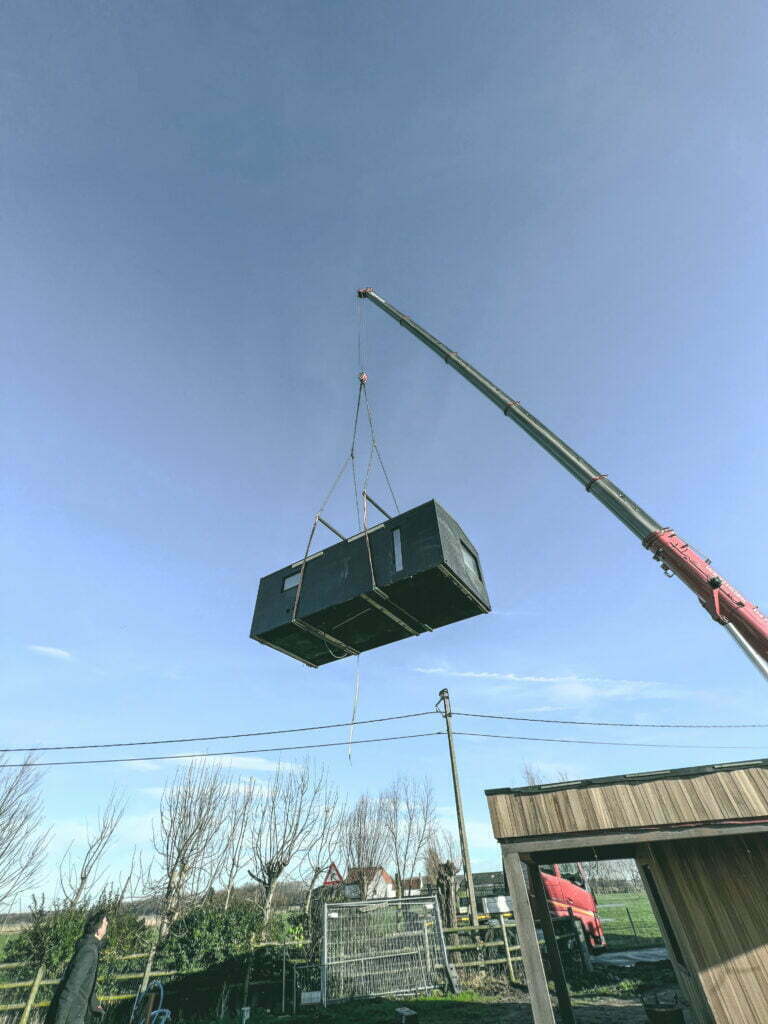 Tiny House Lifted with Crane