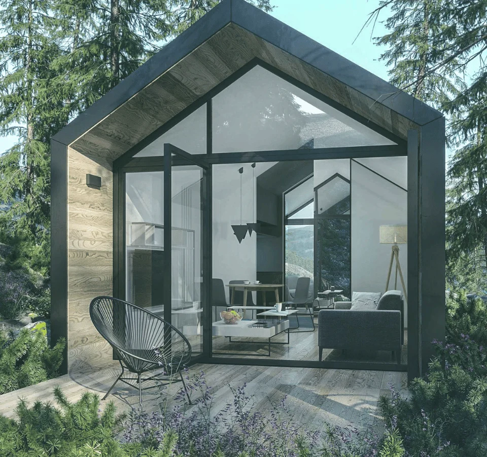 Sustainable Tiny House Malmo+ set against a green backdrop in nature