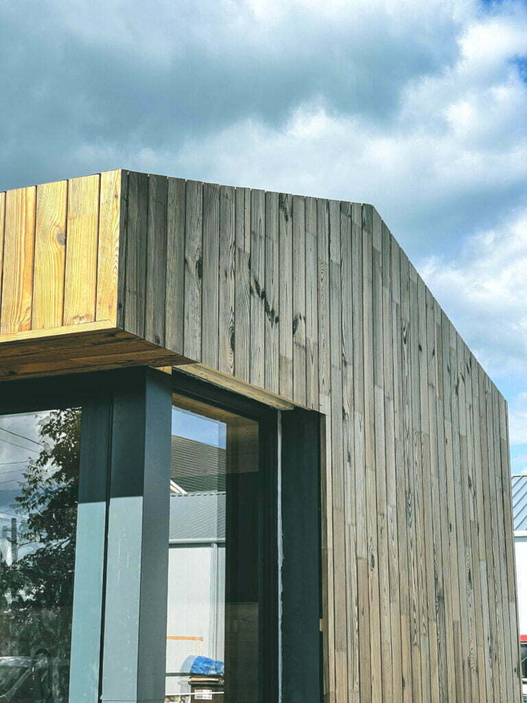 wooden tiny house close-up shot