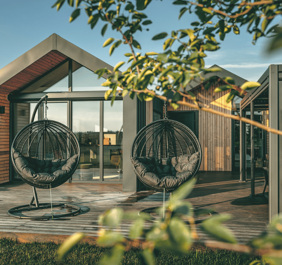 Stuga design, designer chairs, terrace