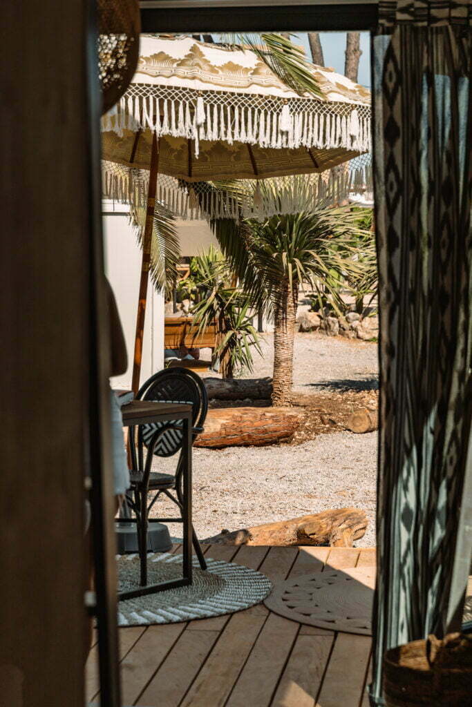 Tiny House Ibiza, Terrace, Wooden Finish, Umbrella